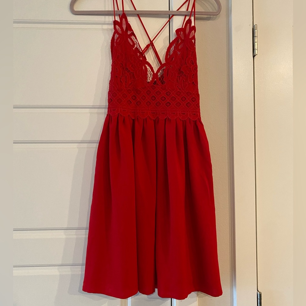 Scarlet red lace top dress